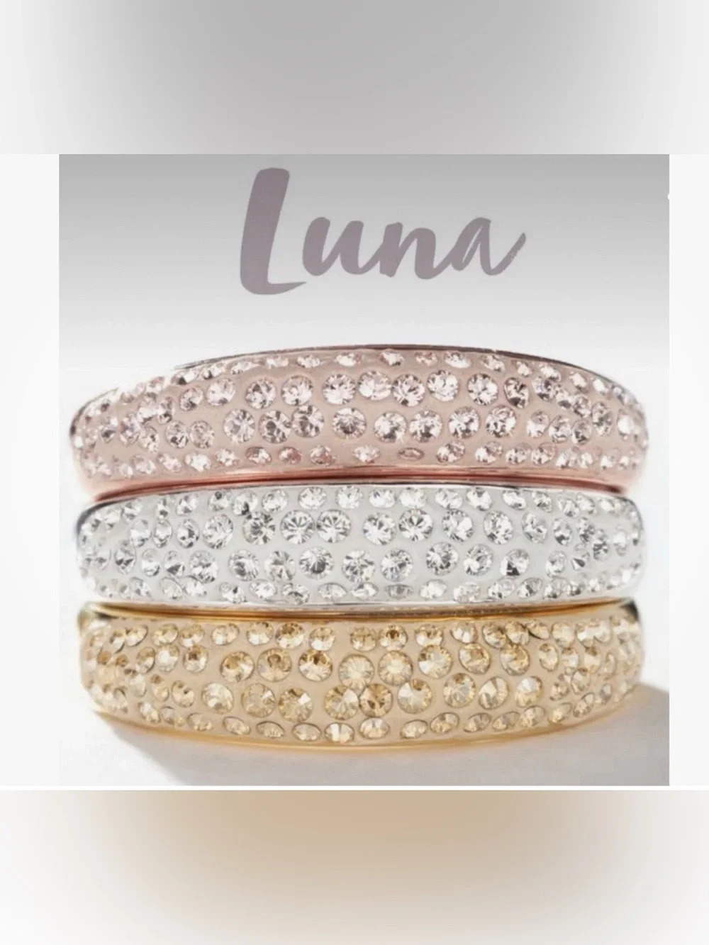 SET of 2 Touchstone Crystal LUNA rings size 8 pave crystals gold and rhodium NIB